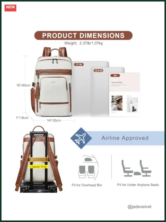 Faux Leather Laptop Backpack with USB Charging Port, 35L Travel Work Backpack main image 4